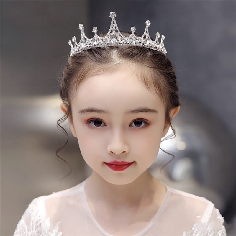女童皇冠头饰儿童头冠花童公主礼服高端水晶王冠演出发箍2023新款