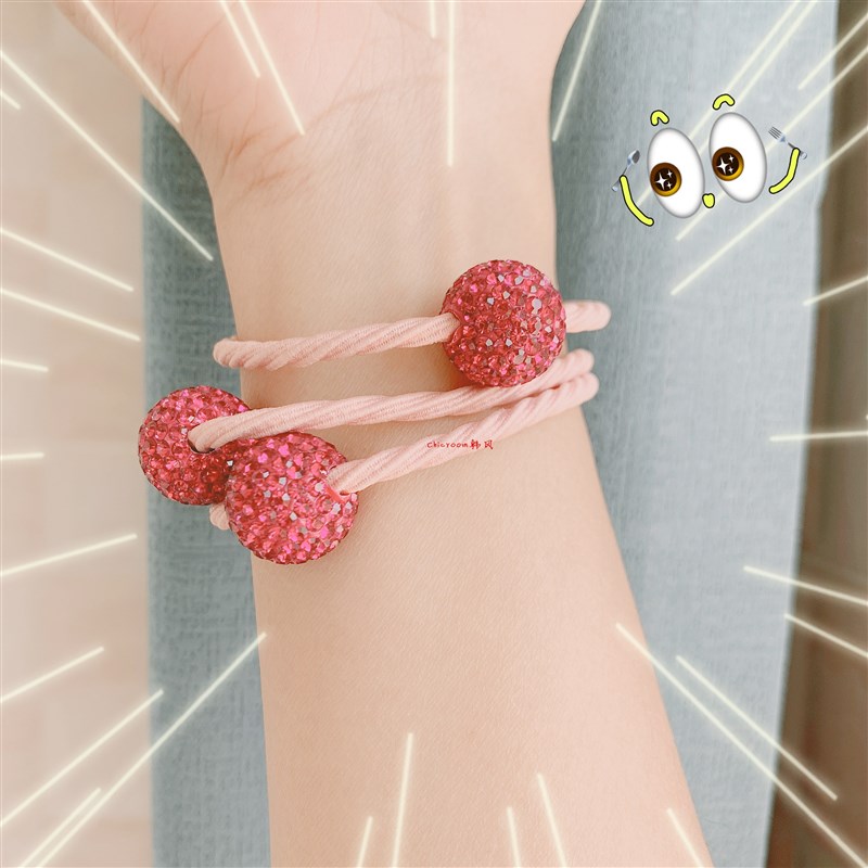 韩国简约彩色撞色闪钻圆球发圈小清新百搭少女发圈马尾丸子头