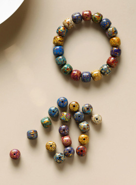 多彩大漆老型珠嵌彩贝手串脱胎漆檀木佛珠彰髹念珠手工艺漆器1104