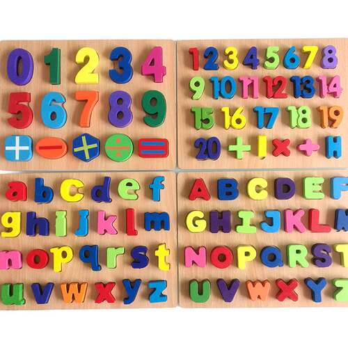 极速Classic Wooden Alphabet and number Puzzle Bundle Board