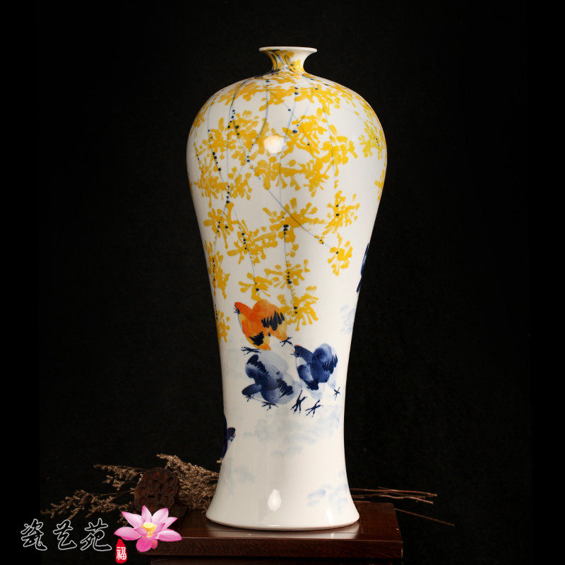 景德镇新款手绘 粉彩陶瓷花瓶 中式电视柜客厅落地装饰工艺品摆饰
