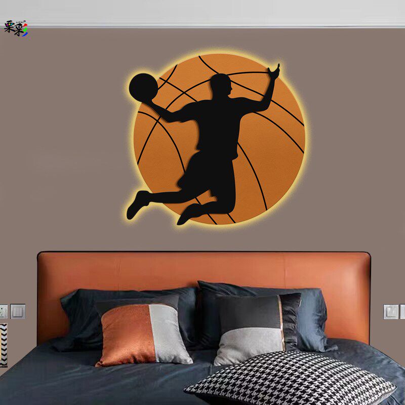 nba篮球男孩儿童房装饰画卧室床头发光led灯画客厅背景墙挂画玄关