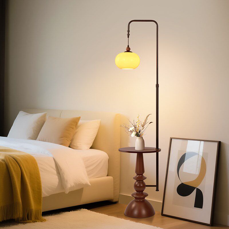 法式覆古客厅沙发旁置物茶几一体中古风氛围感卧室床头立式落地灯