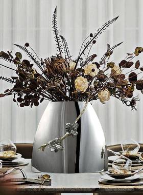 现代简约创意不锈水豪银无障碍华花钢盆圆果盘长托盘高YXP端装饰