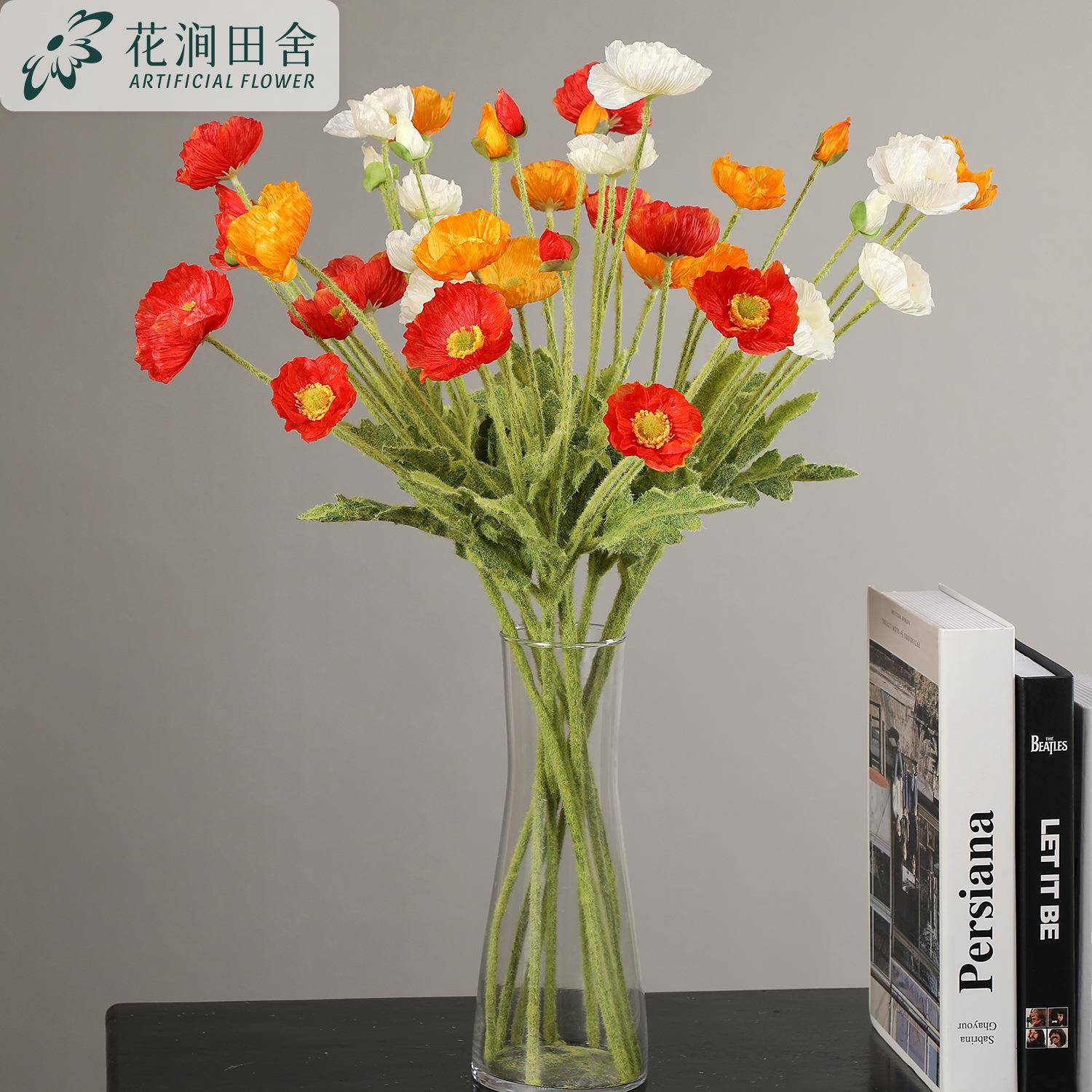 虞美人仿真花假花装饰花小摆件花艺韩式罂粟花束假花朵拍照道具