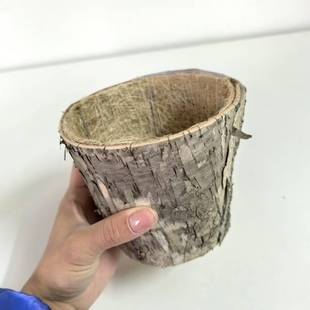桦树皮花盆工艺品花篮收纳树皮插花桶树皮木盒圣诞节DIY多肉花器