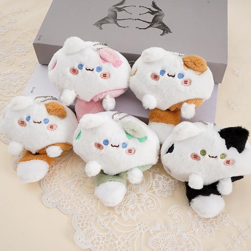 会吱吱叫的团团喵小猫咪挂件毛绒猫咪带链条抓机娃娃公仔书包挂饰