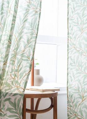 窗帘成品绿色植物印花窗厨房帘半遮光飘窗工厂直供