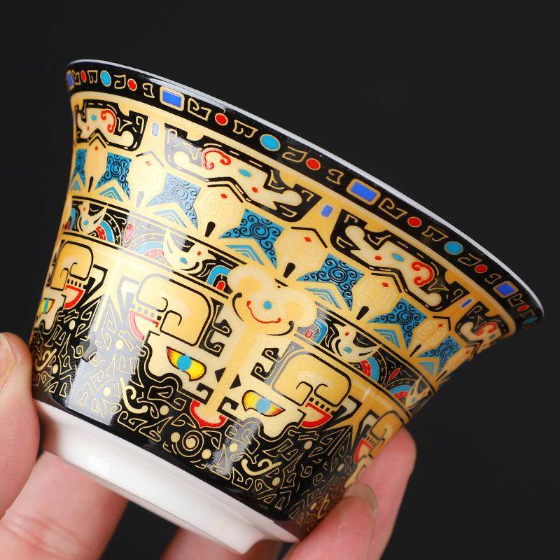 唐卡悬停盖碗羊脂玉大号三才描金茶碗功夫茶具高档家用手抓泡茶碗