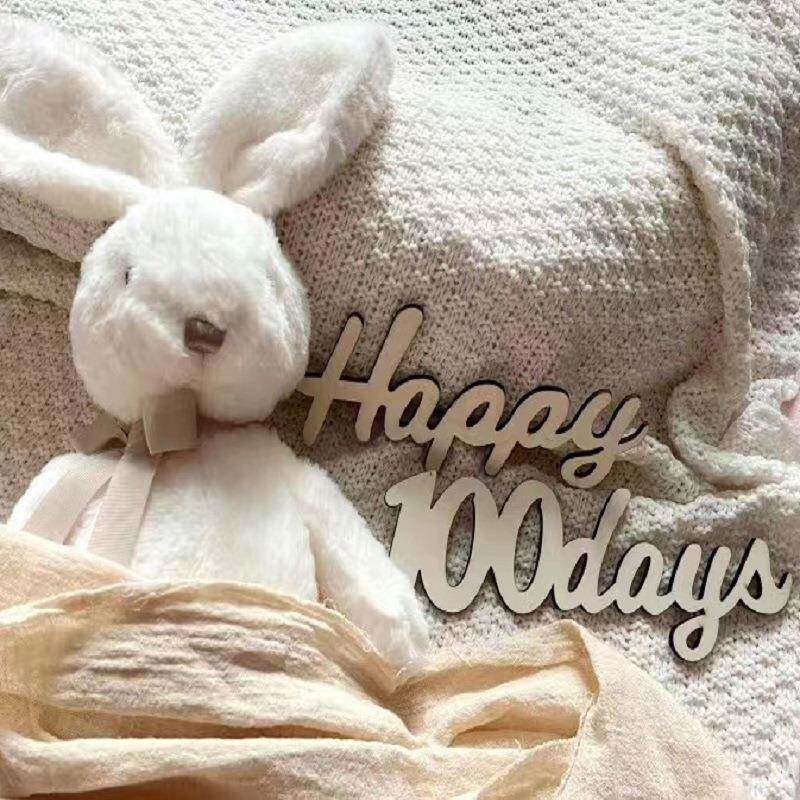 INS木制Happy100Days百天宝宝拍照道具百日宝宝派对布置装饰墙贴