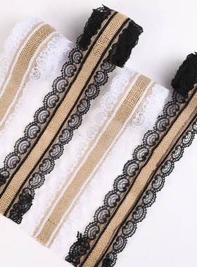 厂家现货供应黑色蕾丝麻布卷礼品饰品服装配件麻绳织带2米
