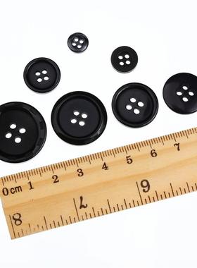 亚马逊 400颗DIY纽扣圆形树脂纽扣缝制工艺纽扣四眼扣黑色纽扣