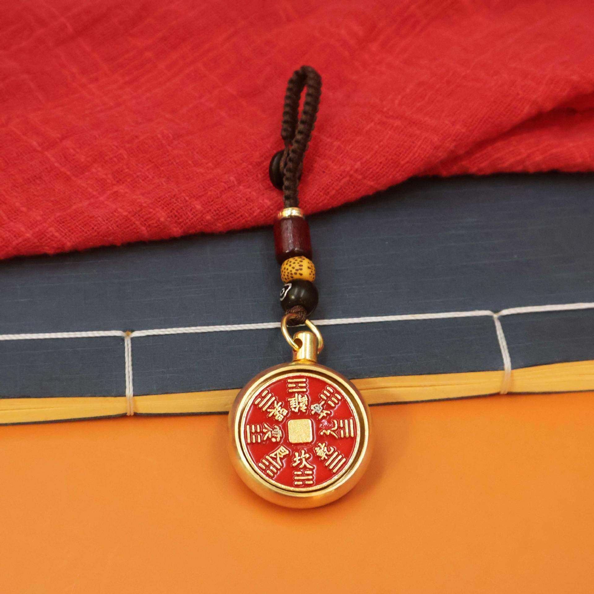 黄铜山鬼钱转转钥匙扣挂件十二生肖朱砂葫芦吊坠招财纳福转运貔貅