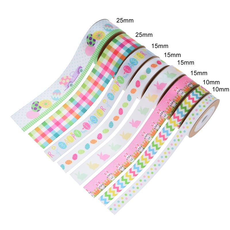 跨境新品复活节印花彩蛋丝带礼品包装格子带兔子萝卜装饰彩带现货