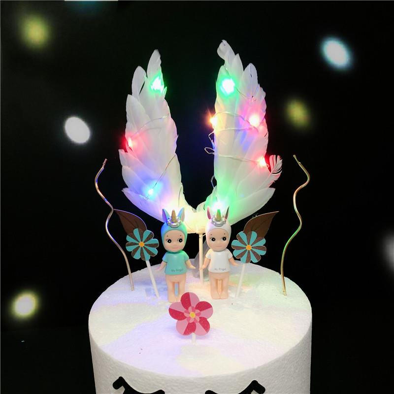 蛋糕装饰白色羽毛蛋糕插件10个网红蛋糕摆件大翅膀七夕节生日装饰