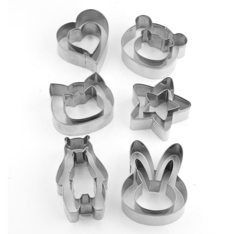 跨境 不锈钢动物12件套装熊仔兔子猫形饼干模烘焙饼干模具
