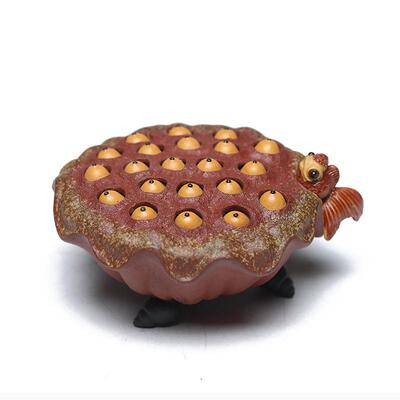 砂意茶宠莲子创手工金鱼喷水莲蓬精品茶BZK盖台茶具壶托摆紫件可