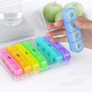 家用周7天28格便捷药盒塑料量药盒分独立装一密封防潮大容收纳盒