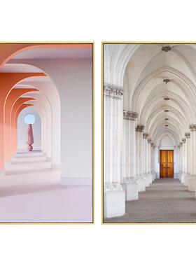 现代轻奢建壁筑装饰画沙背景橙色画样板房酒店MJN画挂玄关餐厅墙