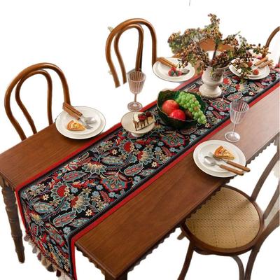 伊缦琪花漾绮梦饰韵花桌旗新中式复古红色布节日装长条提桌茶几电