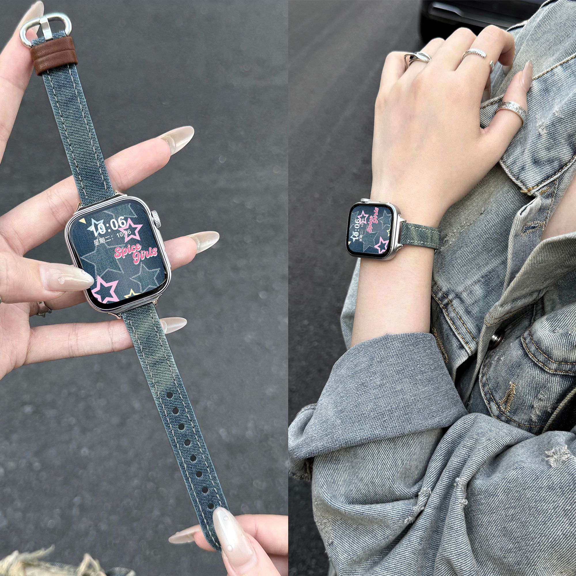 适用华为fit4表带4pro牛仔晕染watchfit3手表复古皮质2/1拼皮腕带