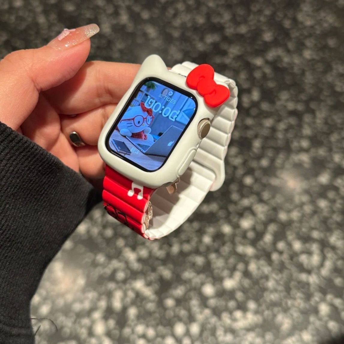 库罗米硅胶休闲表带适用苹果watchS10/987KT猫硅胶软壳华强北通用