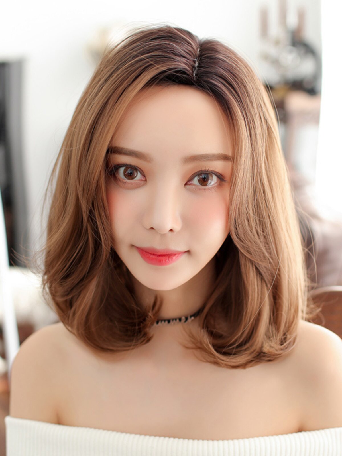 假发女短发自然蓬松齐肩中分梨花头修脸锁骨发中长假发套逼真卷发