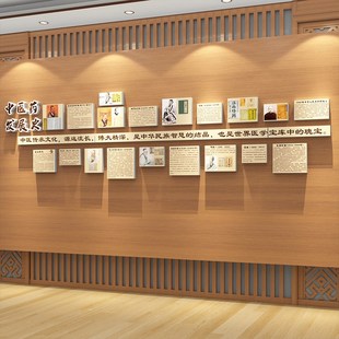 中医阁药发展史养生馆装 修饰挂y画墙海报氛围布置文化背景设计展