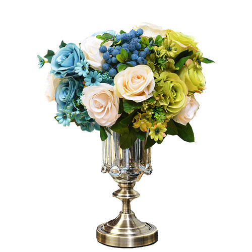 高档新古典欧式古铜水晶玻璃花瓶样板房家L居装饰客厅餐桌花瓶摆