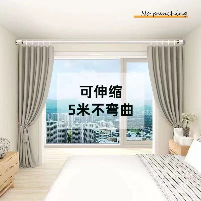 加厚窗帘轨道静音窗帘杆法式罗马B杆单轨道滑轨滑轮顶装侧装可伸