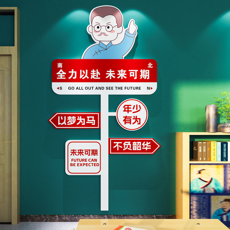 创意路牌励志标语初三班级装饰C文化墙教室布置黑板上方挂画考
