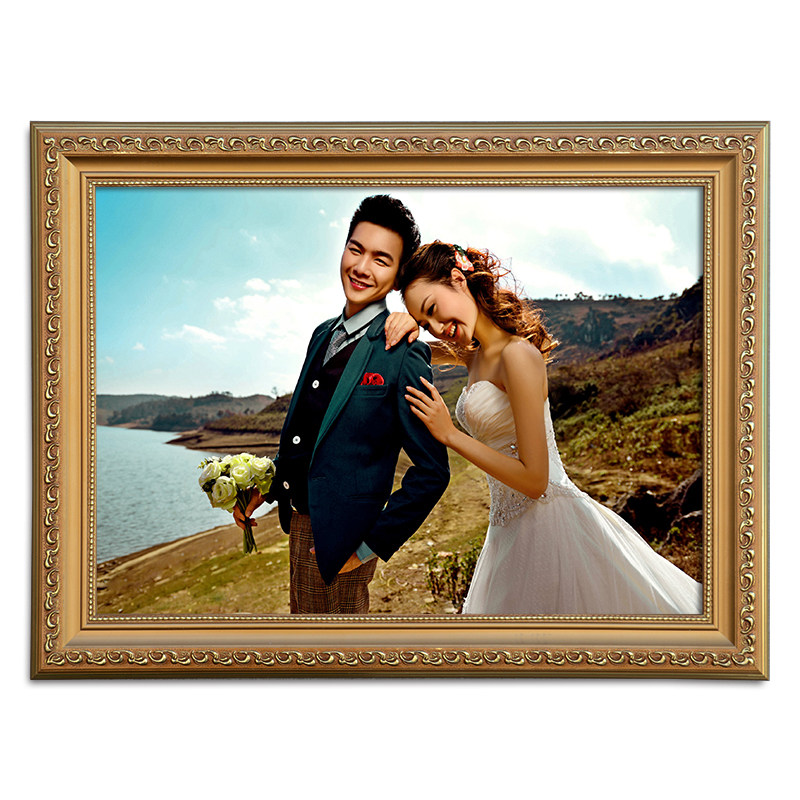 欧式实木相框16/20/2r4/30/36寸婚纱照相框床头挂墙加冲印照片定