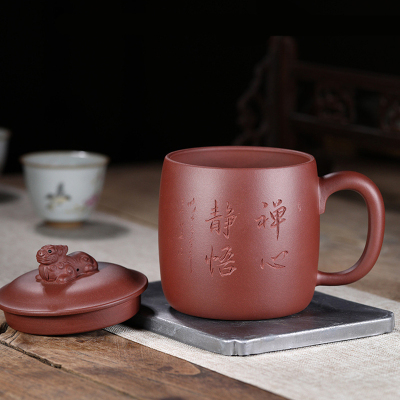 紫砂杯带盖杯带把手大容量陶瓷杯子茶F杯男士中式办公室水杯女士