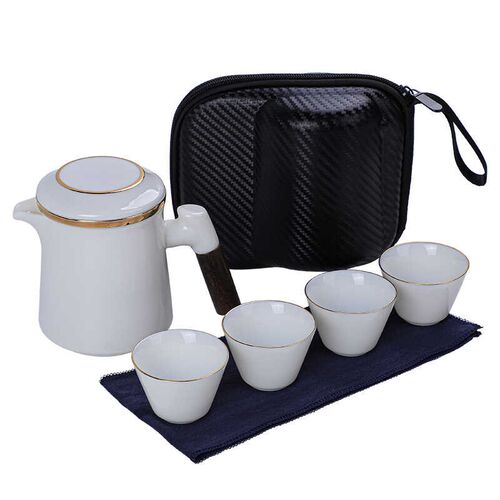 羊脂玉瓷旅行茶具便携包套装白瓷防烫茶杯户N外露营旅游随身泡茶