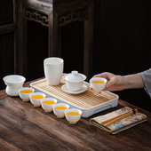 手工羊脂玉白瓷j盖碗旅行茶具陶瓷家用便携式 户外露营旅行功夫茶