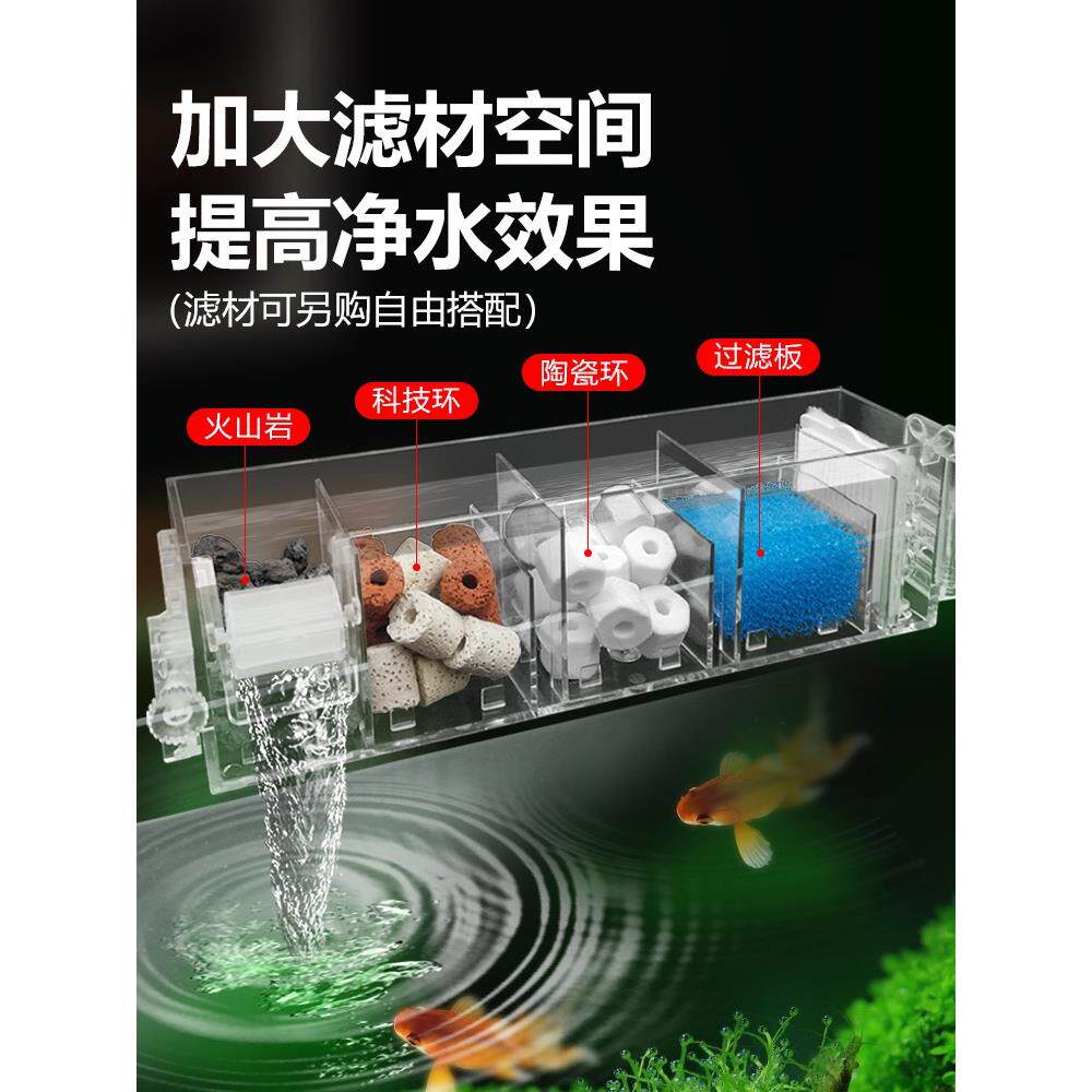 泰国斗鱼缸过滤器循环系统三合一龟缸制氧过滤一体机低水位壁挂式