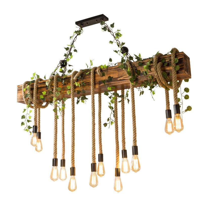 复古工业风长方盒麻绳吊灯船木创意餐厅吧台店铺商用个性绿植吊灯,家装灯饰光源,智能吊灯,淘宝优惠券,粉丝福利购,淘宝优惠卷