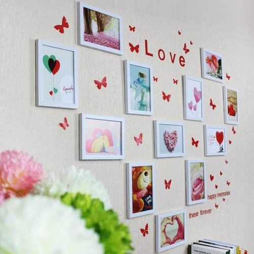 照片墙心型爱心相框墙新房装饰品相片框组合背景墙套装蝴蝶墙贴
