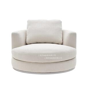 意式轻奢圆形沙发椅可旋转北欧简约现代亚麻布艺设计师单人圆沙发
