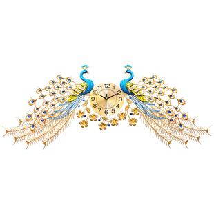 孔雀挂钟表客厅吉祥新中式现代简约静音石英扫秒钟装饰壁钟