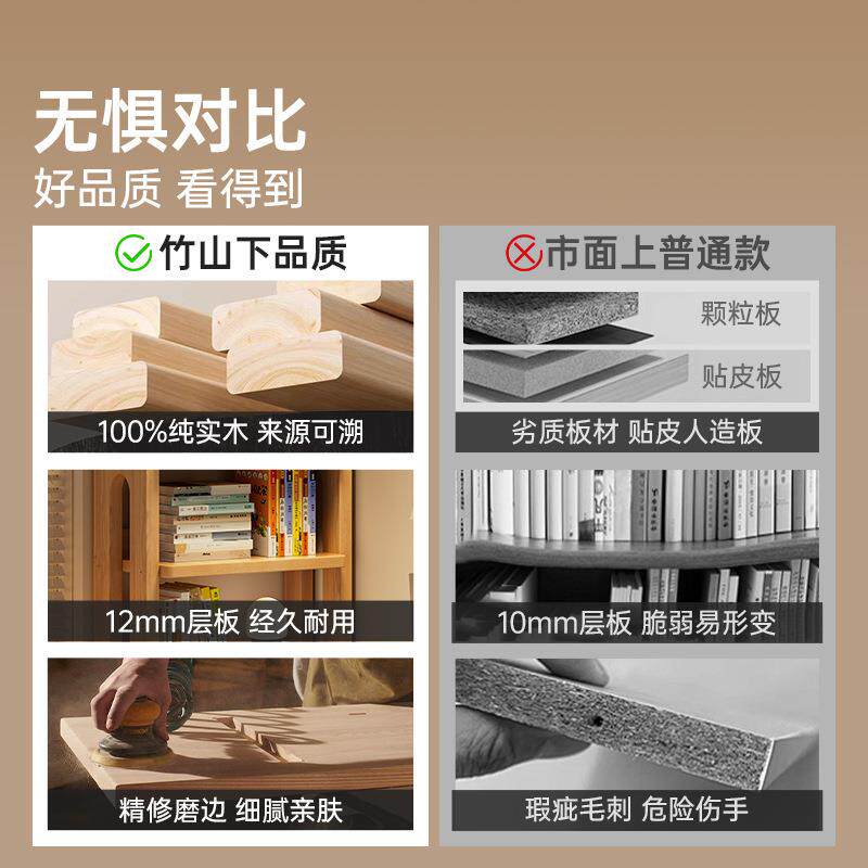 实木书架儿童绘本架客厅展示架家用书柜储物柜一体靠墙落地置物架