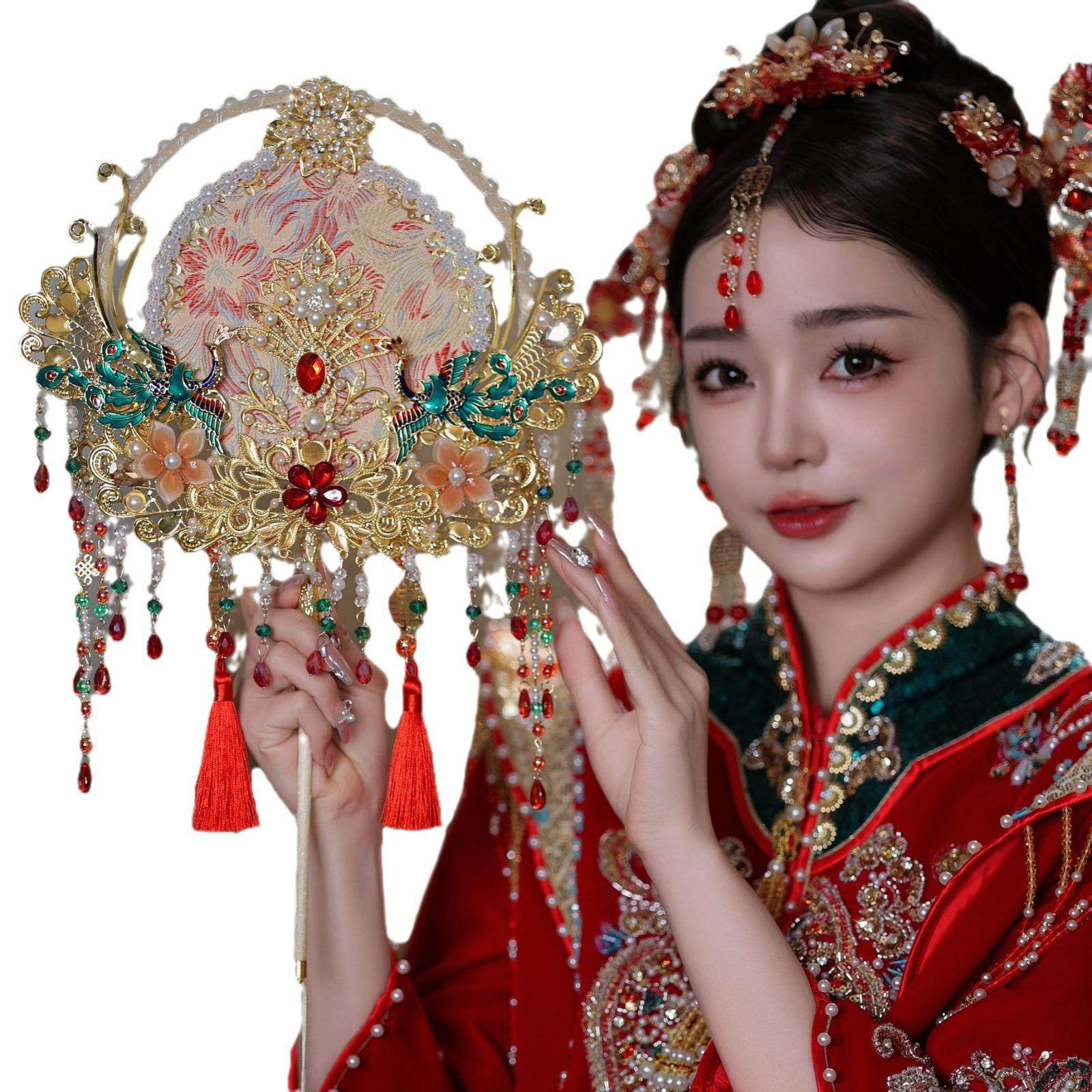 金色蕾丝新娘结婚秀禾中式双面遮面金色百搭DIY成品喜扇团扇9162,节庆用品/礼品,陪嫁用品套装,淘宝优惠券,粉丝福利购,淘宝优惠卷