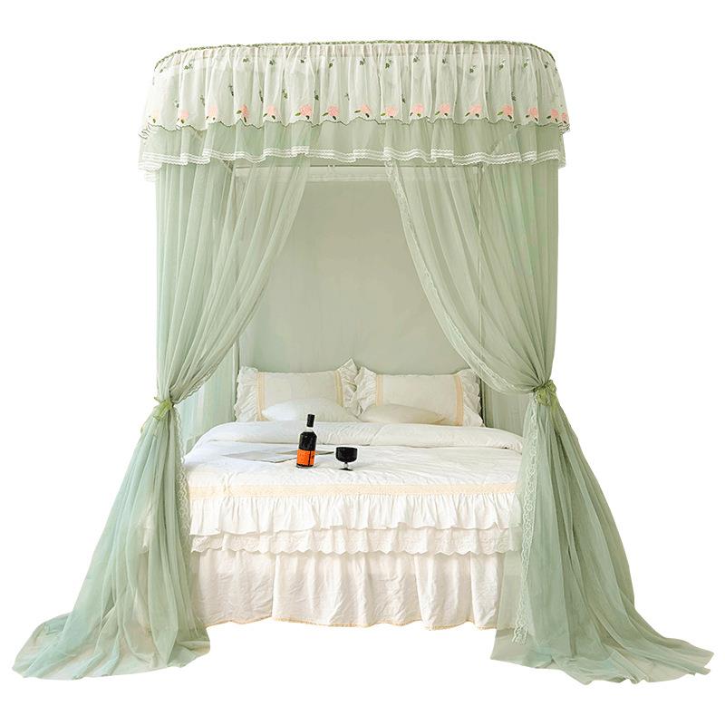 新款u型导轨宫廷风蚊帐加密家用三开门北欧刺绣公主风蚊帐