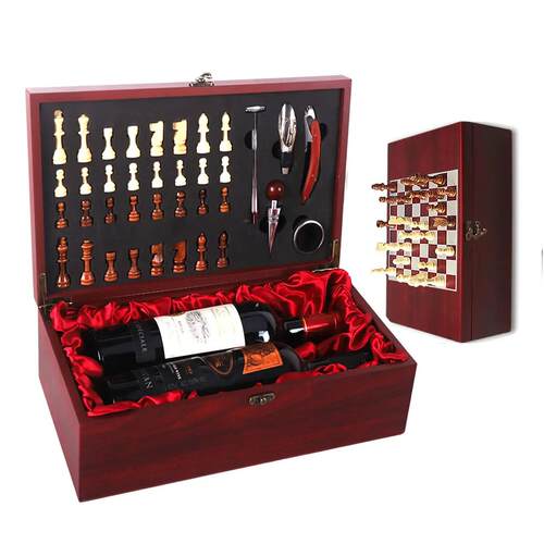 厂家直供红木棋盘格酒盒开瓶器家用酒瓶盒葡萄酒收纳盒带配件象棋