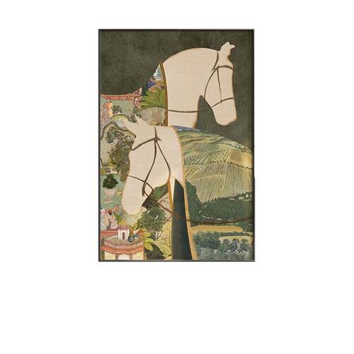 中古风客厅装饰画新款马到成功复古沙发背景墙挂画高级感玄关壁画