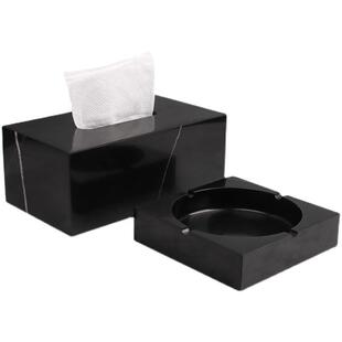 大理欧石纸巾盒烟灰缸长形方式奢高档创意酒店样板华间办公室客厅