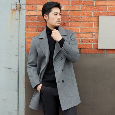 冬季男装双面呢风衣纯羊毛呢子