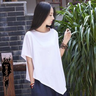 25春夏女装文艺新款念百秀纺复古清新文艺吸汗透气女式蝙蝠T恤衫
