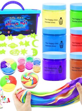 AMZ夜光星星棉花泥slime kit 6色棉花泥套装手工益智玩具热销 diy