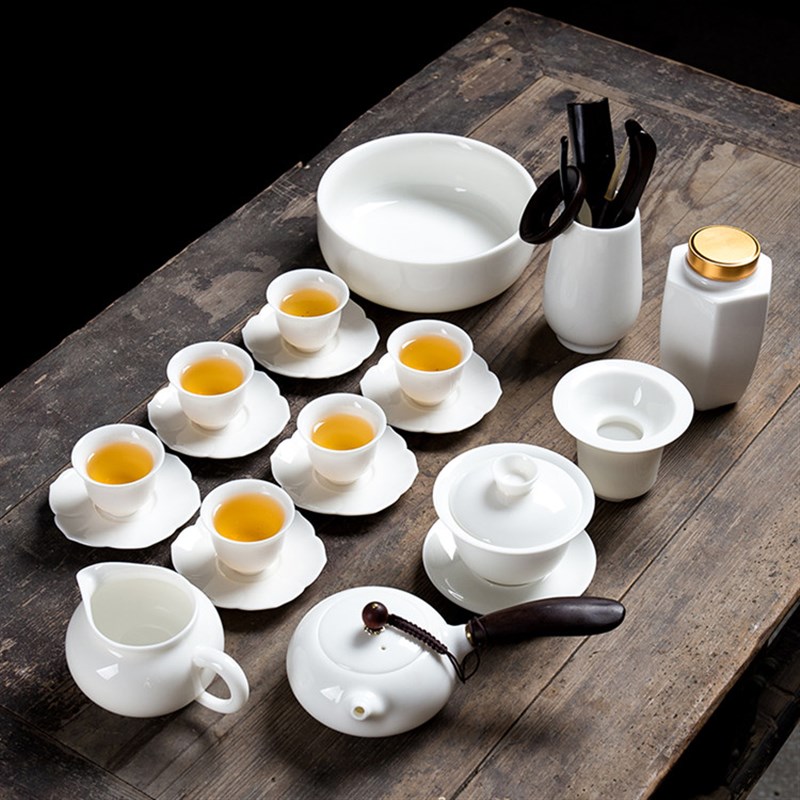 手工羊脂玉瓷德化白瓷功夫茶具套装家用I盖碗茶杯茶壶整套办公定